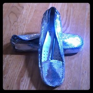 Gently used Hype Silver sequin loafers size 7